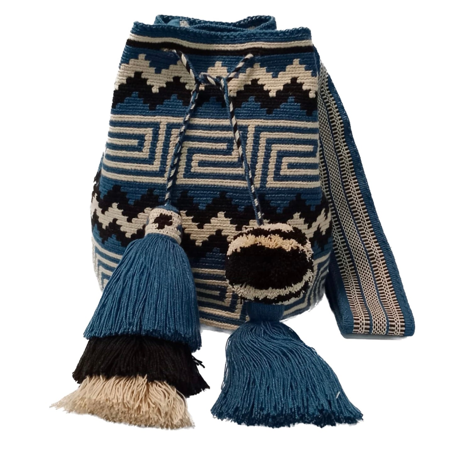 Wayuu bag dark blue, beige and black