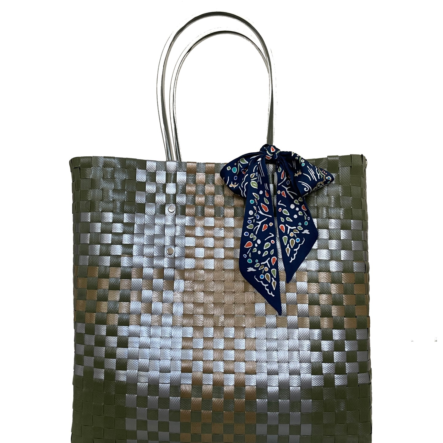 Zuncho bag military green, silver, gold and navy scarf